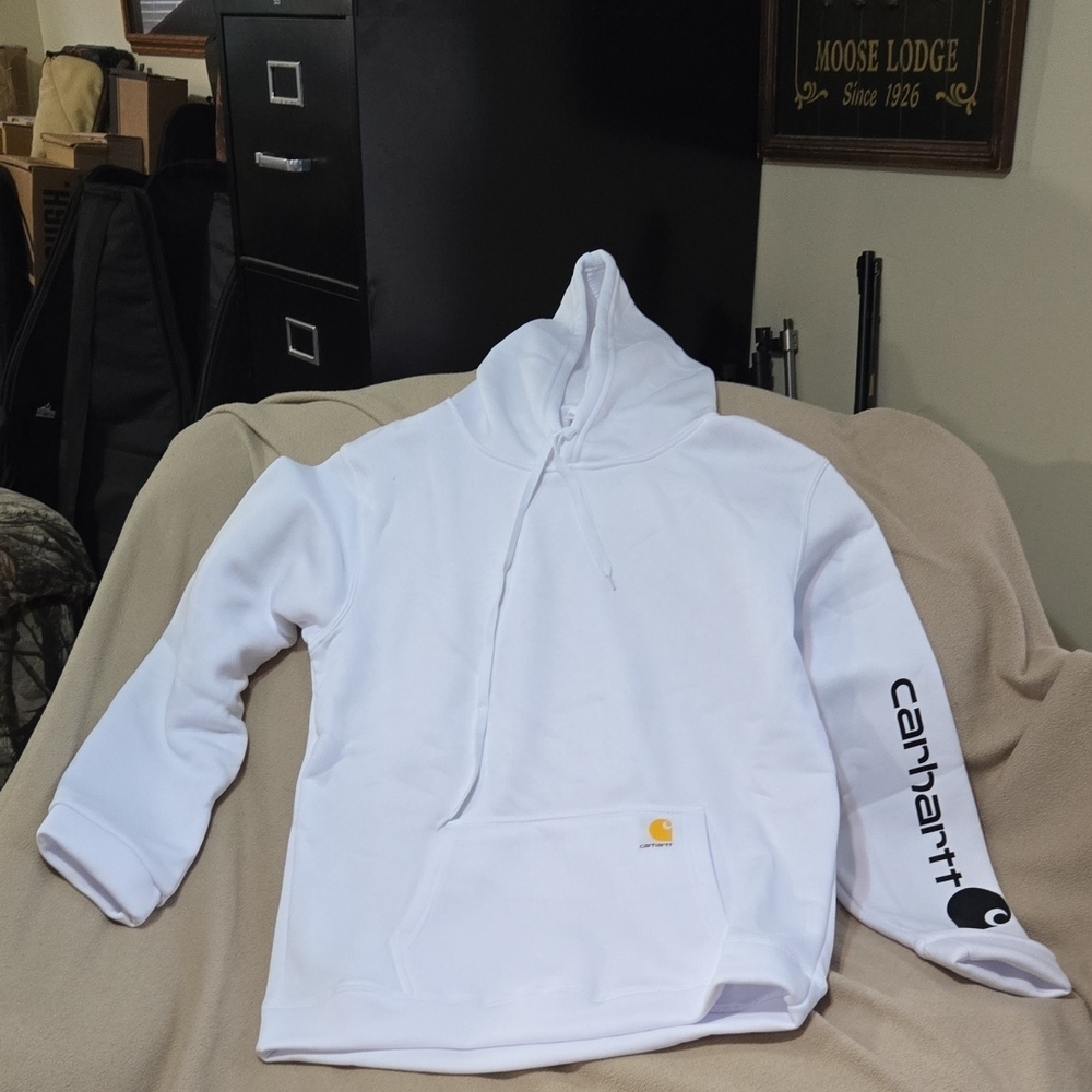 Carhartt White Hoodie with Black Logo